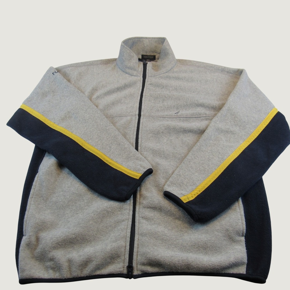 Nautica Fleece Jacket Men's L Grey/Navy Full Zip Colorblock NS-83